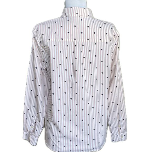 BANANA REPUBLIC Riley Elephant‎ Print Striped Button Down SZ M White Pink Preppy - Picture 6 of 10